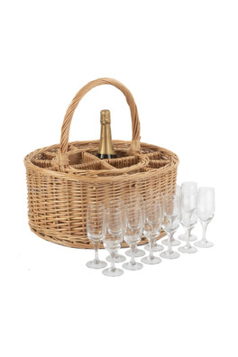 Garden Picnic Basket Complete with 12 Glasses - Brown