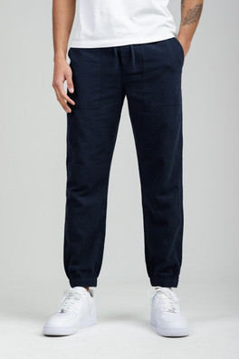 Linen Blend Mens Classic Fit Trousers - Navy