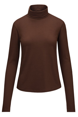 Womens Merino Polo Neck - Chocolate Brown