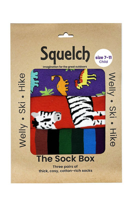 Set of 3 Mini Welly Socks in a Gift Box - Dino/Giraffe and Zebra/Rainbow