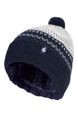 Womens Thermal Winter Bobble Hat - Cream