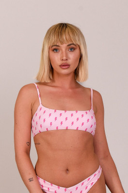 Strike of Luck Lace up Crop Bikini Top - Pink