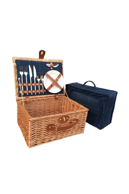 Wicker 2 Person Blue Tweed Picnic Basket - Blue