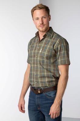 Mens Short Sleeved Country Check Shirt - Ebberston Khaki