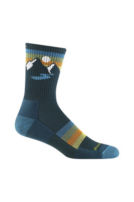 Mens Patterned Crew Hiking Seamless Merino Socks - Blue
