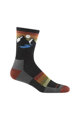 Mens Patterned Crew Hiking Seamless Merino Socks - Charcoal