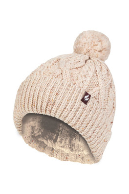 Womens Chunky Cable Knit Hat - Beige