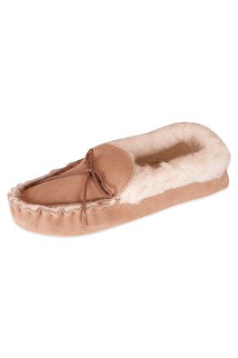 Womens Sheepskin Moccasin Slippers - Camel