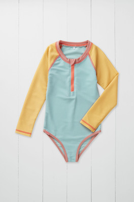 Kids Ribbed Long Sleeve Swimsuit - Pistachio