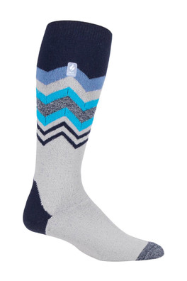 Mens Thin Warm Winter Knee High Thermal Ski Socks - Grey Zig Zag