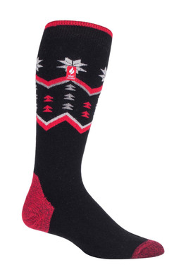 Mens Thin Warm Winter Knee High Thermal Ski Socks - Black Fairisle