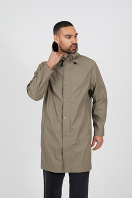 Rubberised Hooded Parka Style Mens Jacket - Taupe