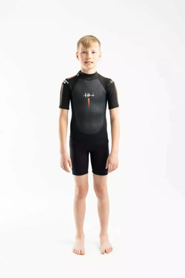 Kids Tech 3/2 F/L Spring Back Zip Wetsuit - Black/Orange