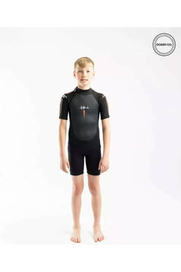 Kids Tech 3/2 F/L Spring Back Zip Wetsuit - Black/Orange