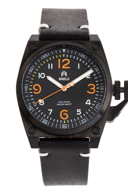 Pascal Leather Band Diver Watch - Black