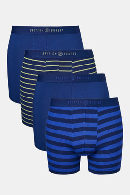 Mens Four-Pack Bamboo Stretch Trunks - Fresh Navy Stripes