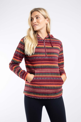 Lana Womens 1/4 Zip Printed Micro Fleece Hoodie - Antique Cherry