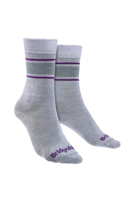 Womens Liner Base Layer Merino Boot Socks - Light Grey/Purple