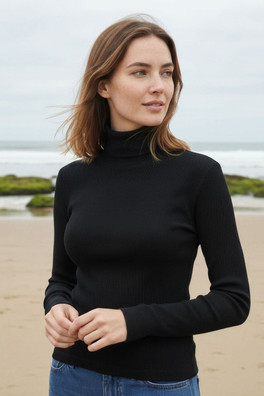 Women's Ribbed Turtleneck Top - Black