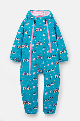 Jamie Puddle Kids Printed Waterproof Rain Suit - Teal Farm Print