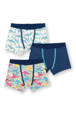 Kids 95% Organic Cotton 3-Pack Trunks - Shark Seas