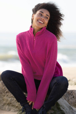Purbeck Womens 1/4 Zip Teddy Fleece - Pixie Petals