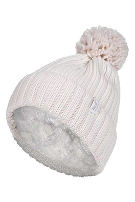 Womens Thermal Winter Bobble Hat with Pom Pom - Cream