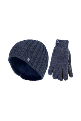 Mens Thick Thermal Hat & Glove Set - Navy