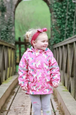 Flying Unicorn Kids Colour Changing Raincoat - Pink/White/Yellow