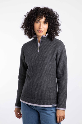 Beye Womens 1/4 Zip Grid Fleece - Washed Black