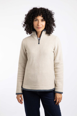 Beye Womens 1/4 Zip Grid Fleece - Ecru