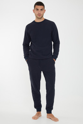 Waffle Textured Mens Fleece Loungewear Set - Navy