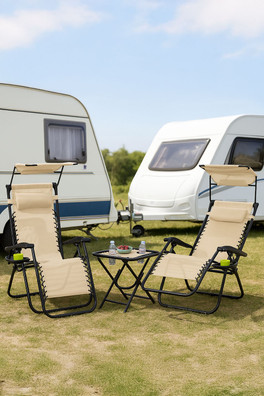 Folding Portable Camping Chairs and Table Set - Beige