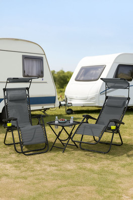 Folding Portable Camping Chairs and Table Set - Grey