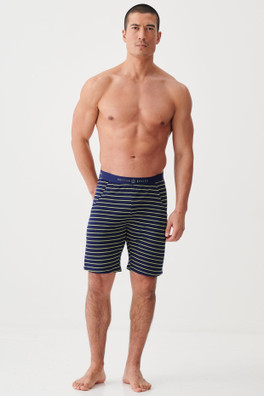 Mens Bamboo Sleep Shorts - Tarragon & Navy Stripe