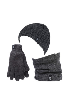 Mens Winter Hat, Neck Warmer Gloves Set - Grey