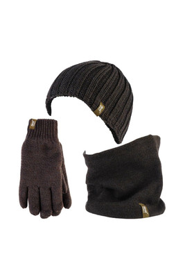 Mens Winter Hat, Neck Warmer Gloves Set - Green