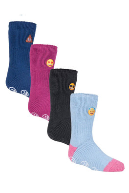 Kids Thermal Emoji Slipper Socks 4-Pack - Emoji Mix