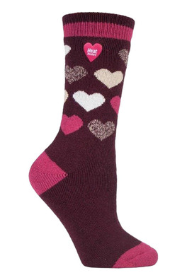 Womens Lite Winter Patterned Thermal Socks - Burgundy
