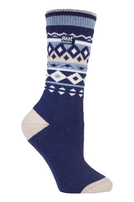 Womens Lite Winter Patterned Thermal Socks - Marine