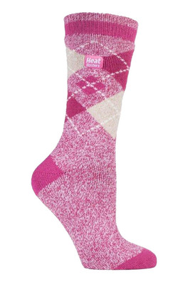 Womens Lite Winter Patterned Thermal Socks - Pink