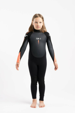Junior Tech 3/2 F/L Steamer Back Zip Wetsuit - Black/Orange