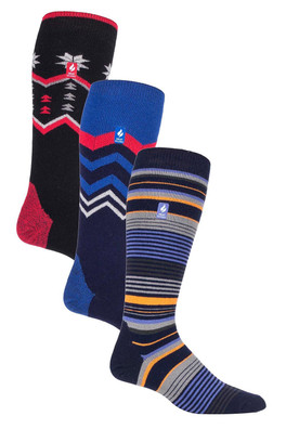 3 Pairs Ultra Lite Mens Long Thermal Ski Socks - Navy