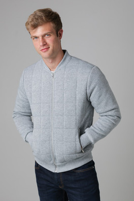 Mens Quilted Fleece Zip-Through Bomber Jacket - Light Grey
