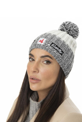 REFOCUS POMPON SA Merino Wool Blend Beanie - Grey/White