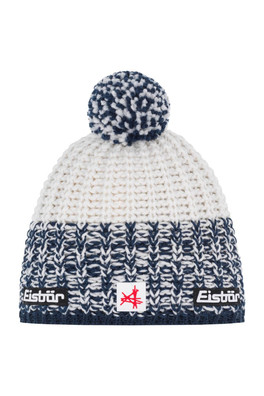REFOCUS POMPON SA Merino Wool Blend Beanie - Dark Cobalt/White