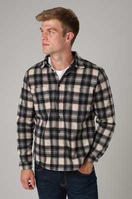 Mens Checked Yarn-Dyed Fleece Shirt - Grey