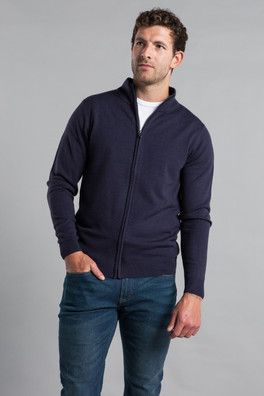 Mens Funnel Neck Zip-Through Cardigan - Dark Navy