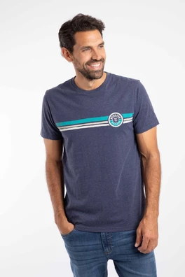 Wave Stripe  Mens Front Print Graphic T-Shirt - Dark Blue