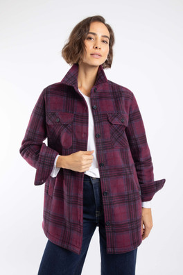 Autumn Womens Check Fleece Shacket - Aubergine